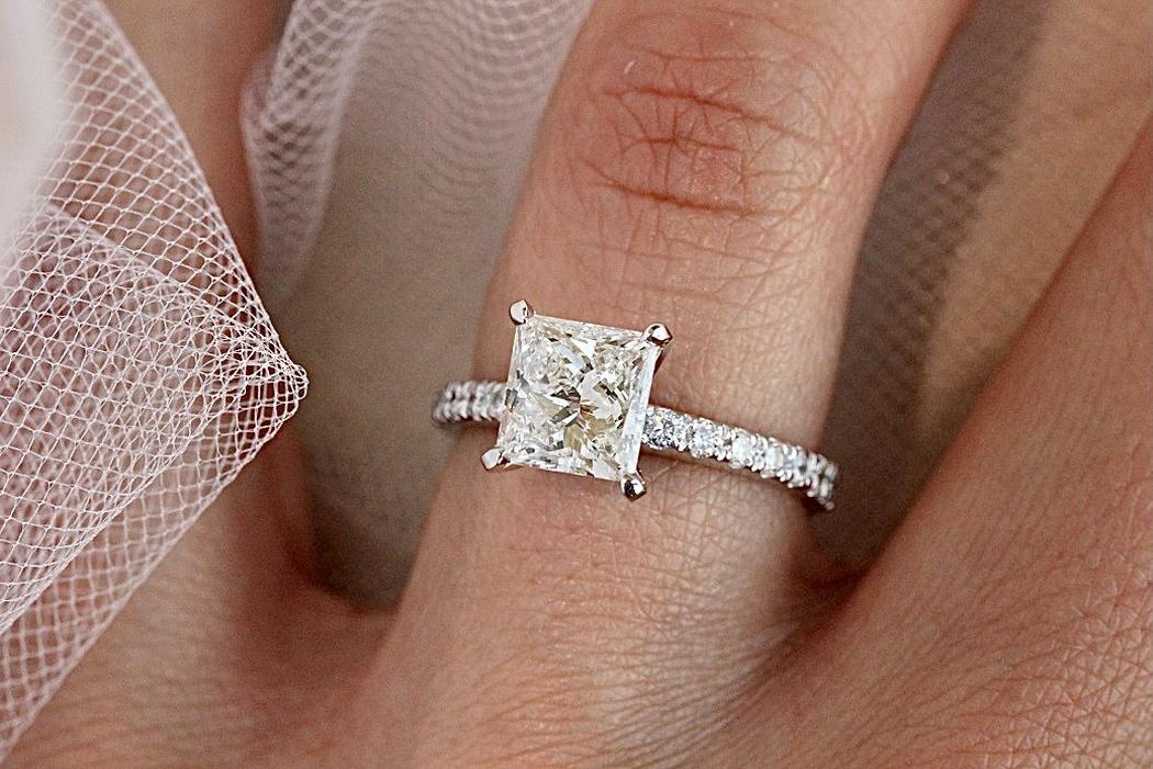 Princess Cut Diamond Engagement Ring - Pave Style